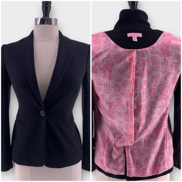 Lilly Pulitzer Blazer Black One Button Pink Patterned Lining Preppy XS - Picture 1 of 14